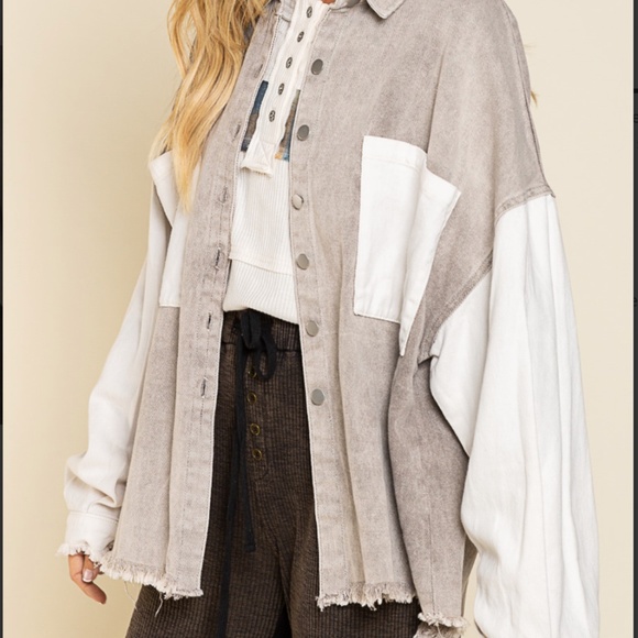 $39 START #139 POL Oversized Twill Relaxed Fit Jacket Shacket SR19 - Picture 4 of 8